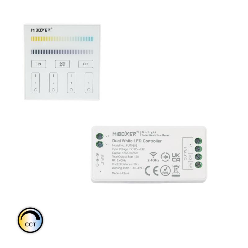 Image of MiBoxer 12/24V DC CCT LED Dimmer Controller + Wall Mounted 4 Zone RF Remote Image of MiBoxer 12/24V DC CCT LED Dimmer Controller + Wall Mounted 4 Zone RF Remote
