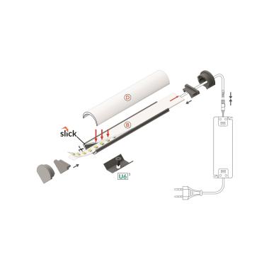 Bild von Aluminiumprofil Ecke 1m mit runder Abdeckung für LED Streifen bis 10 mm