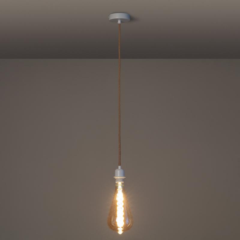 Afbeelding van Plafondplaat met Fitting voor Hanglamp met Kabel Natuurlijk en Witte Textiel