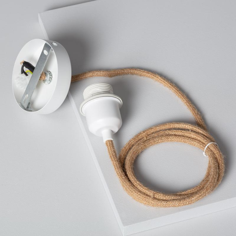 Afbeelding van Plafondplaat met Fitting voor Hanglamp met Kabel Natuurlijk en Witte Textiel