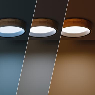 Afbeelding van Plafondlamp LED 15W Rond Hout en aluminium  Ø370mm CCT Selecteerbaar Dari