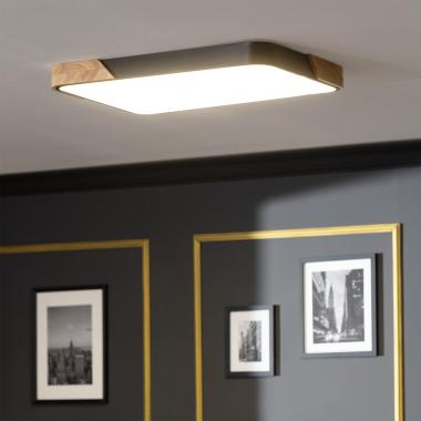 Image de Plafonnier LED 30W Rectangulaire Bois et Aluminium 625x425 mm CCT Sélectionnable Semi-Dari