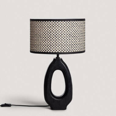 Image of Darshan Wooden Table Lamp in Black ILUZZIA 
