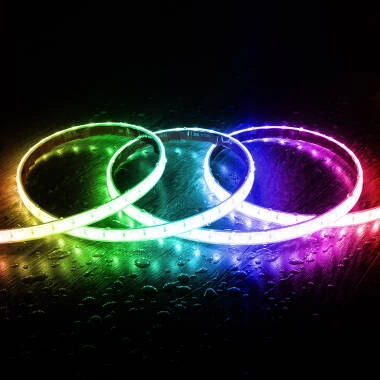 Ruban LED RGB 220V SMD 60 LED/m 15W/m SILICONE FLEX Largeur 12mm Coupe 100cm IP67 avec Télécommande Sur mesure