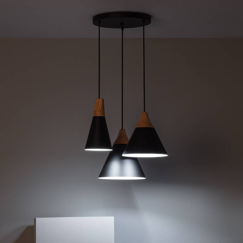 LEDKIA Pendelleuchte Arbat – Aus Metall Und Holz, Schwarz, E27