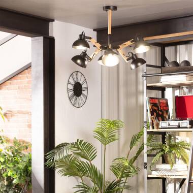 Bild von Pendelleuchte Metall und Holz Rokuda