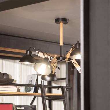 Bild von Pendelleuchte Metall und Holz Rokuda