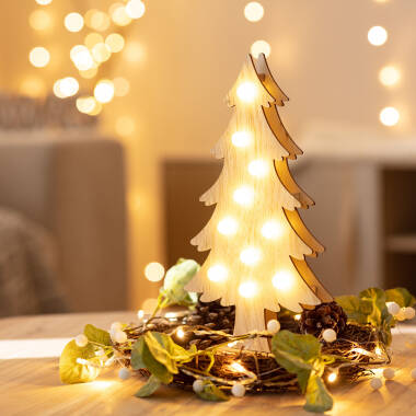 Afbeelding van LED-kerstboom van hout met batterij