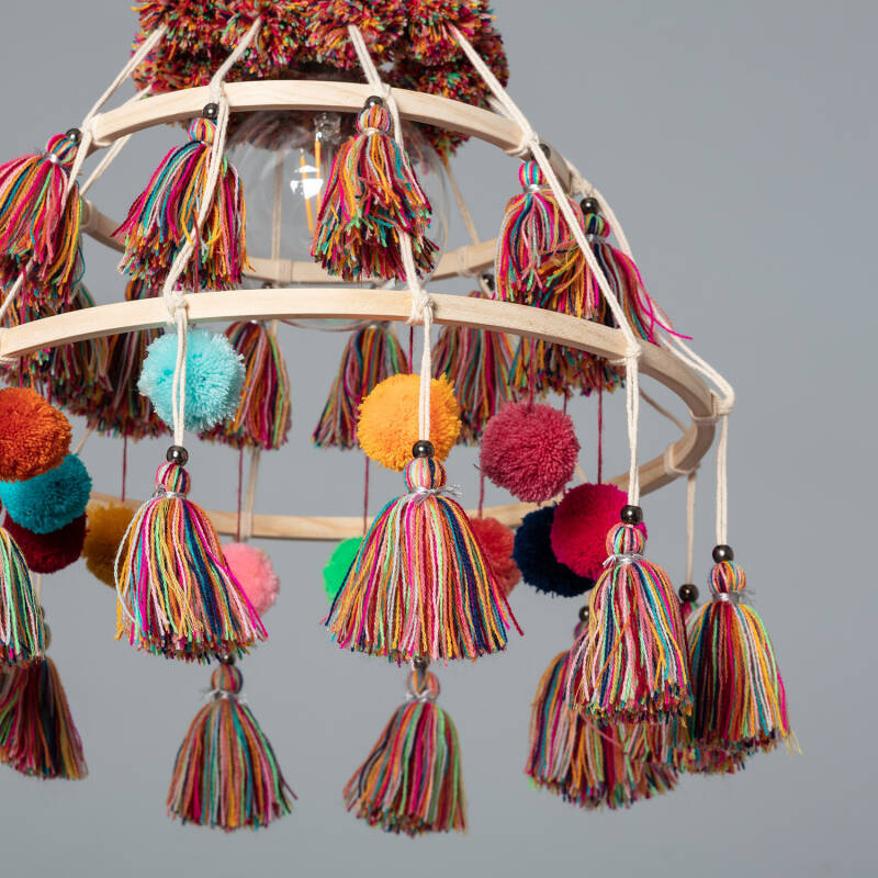 Image de Suspension Bois et Coton Pompon Cuzco 