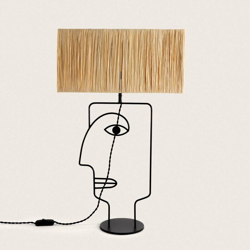 Image de Lampe à Poser Métal et Raphia Face 