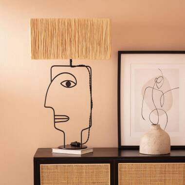Image de Lampe à Poser Métal et Raphia Face 