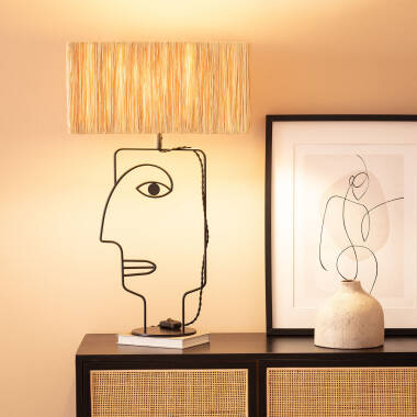 Image de Lampe à Poser Métal et Raphia Face 