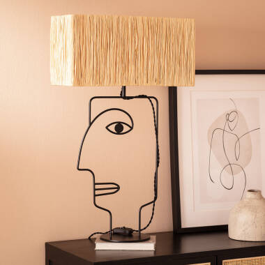 Image de Lampe à Poser Métal et Raphia Face 
