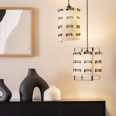 Immagine di Lampada a Sospensione Metallo e Cotone Sioux Large