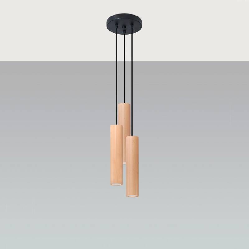 Immagine di Lampada a Sospensione in Legno Lino 3P SOLLUX 