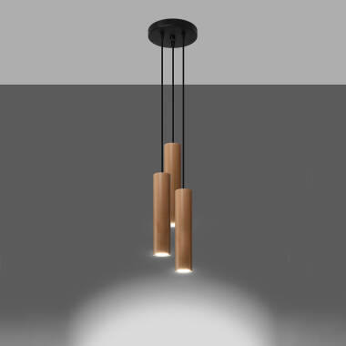 Immagine di Lampada a Sospensione in Legno Lino 3P SOLLUX 