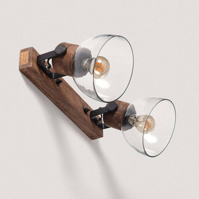 Bild von Wandleuchte Holz und Glas Dallas Glass 2 Spots ILUZZIA