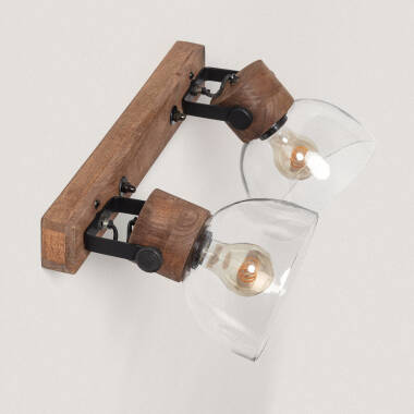 Bild von Wandleuchte Holz und Glas Dallas Glass 2 Spots ILUZZIA