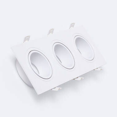 Square Tiltable Downlight Frame for 3 LED GU10 / GU5.3 Bulbs, Cutout 235x75 mm