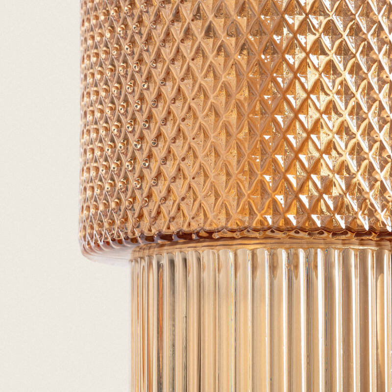 LEDKIA LIGHTING Lampada A Sospensione Mono-Baudelaire - Metallo E Vetro Ambra, Tulipano Colorato, Attacco E14 - Design Vintage, Altezza Regolabile 169 Cm - 2