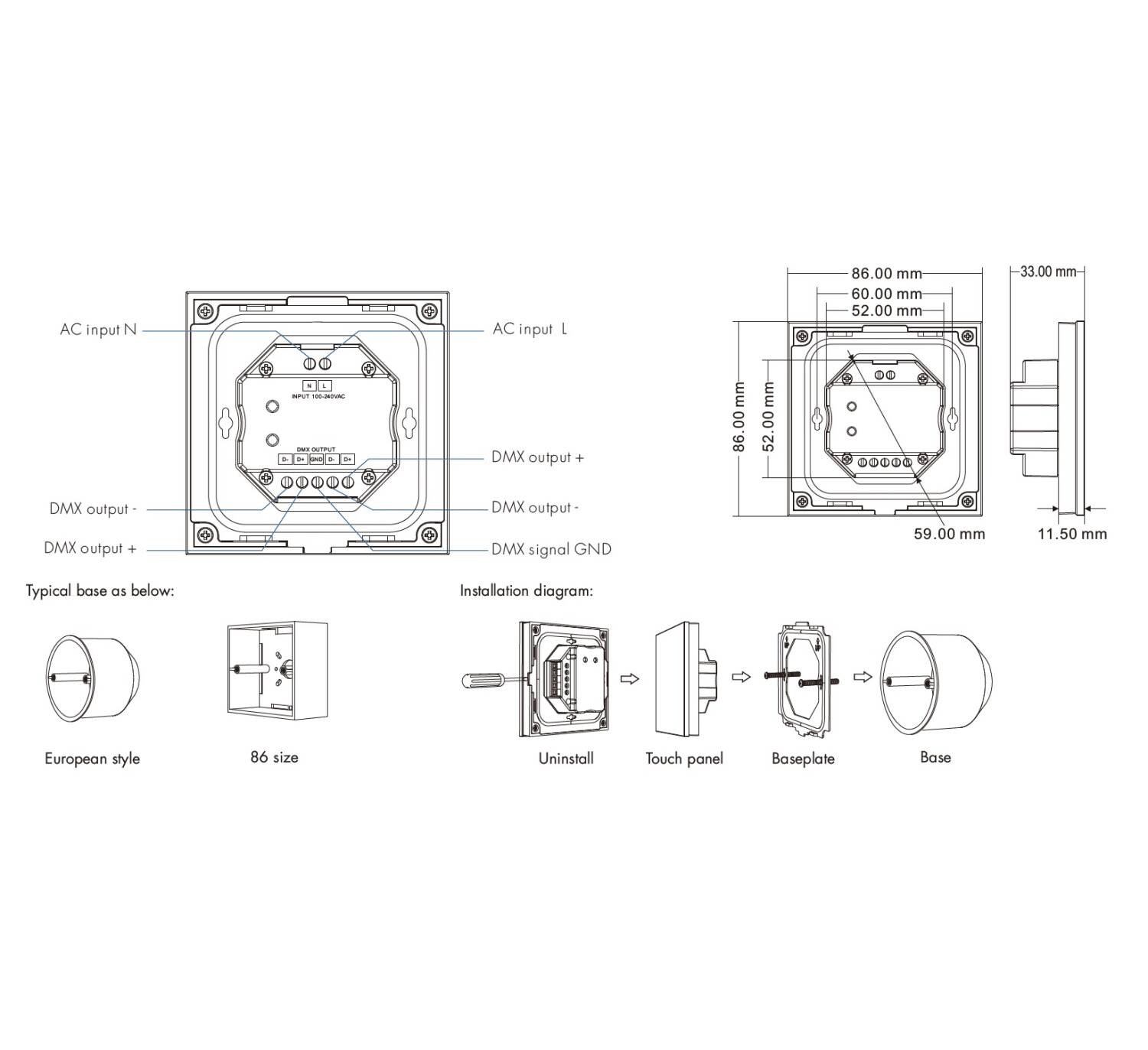 Regulator Master DMX Dotykowy RGBWW 4 Strefy - widok prezentacyjny