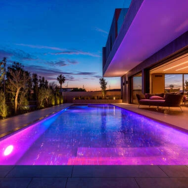 Image of 12V DC Surface Mounted 35W Stainless Steel Submersible RGBW LED Pool Light IP68