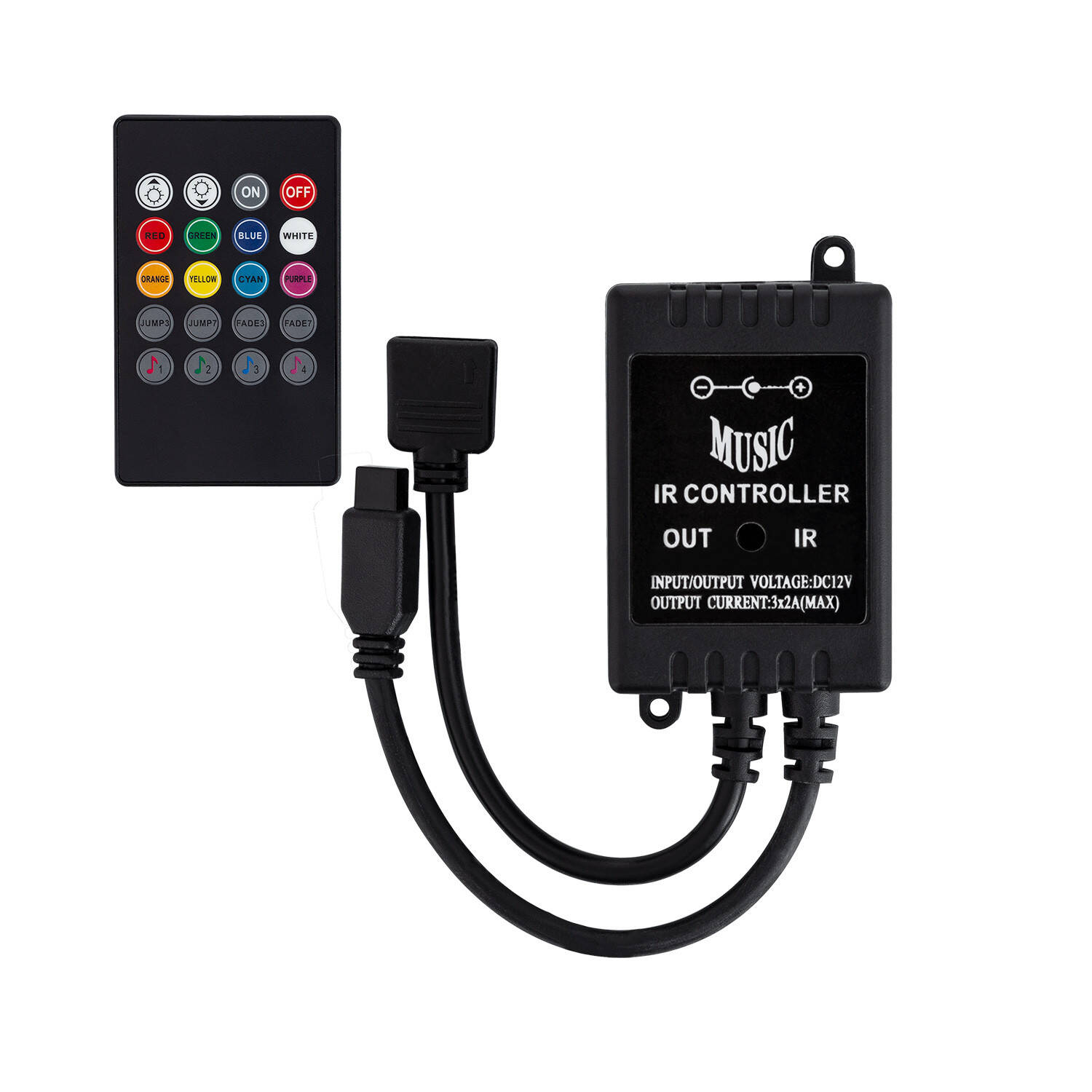 Sterownik Ściemniacz Muzyczny do Taśm LED RGB 12V DC z pilotem IR - widok szczegółowy