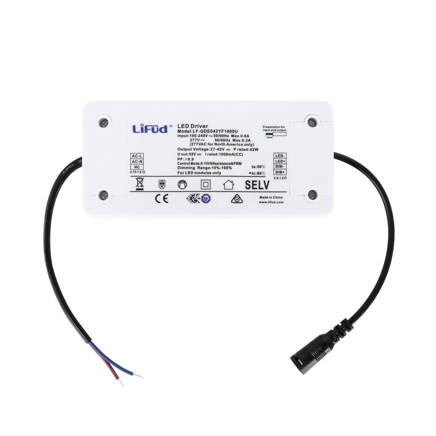 Transformator LIFUD Regulowany 1-10V 220-240V Wyjście 9-42V 1000mA 42W LF-GDE042YF1000U - widok szczegółowy