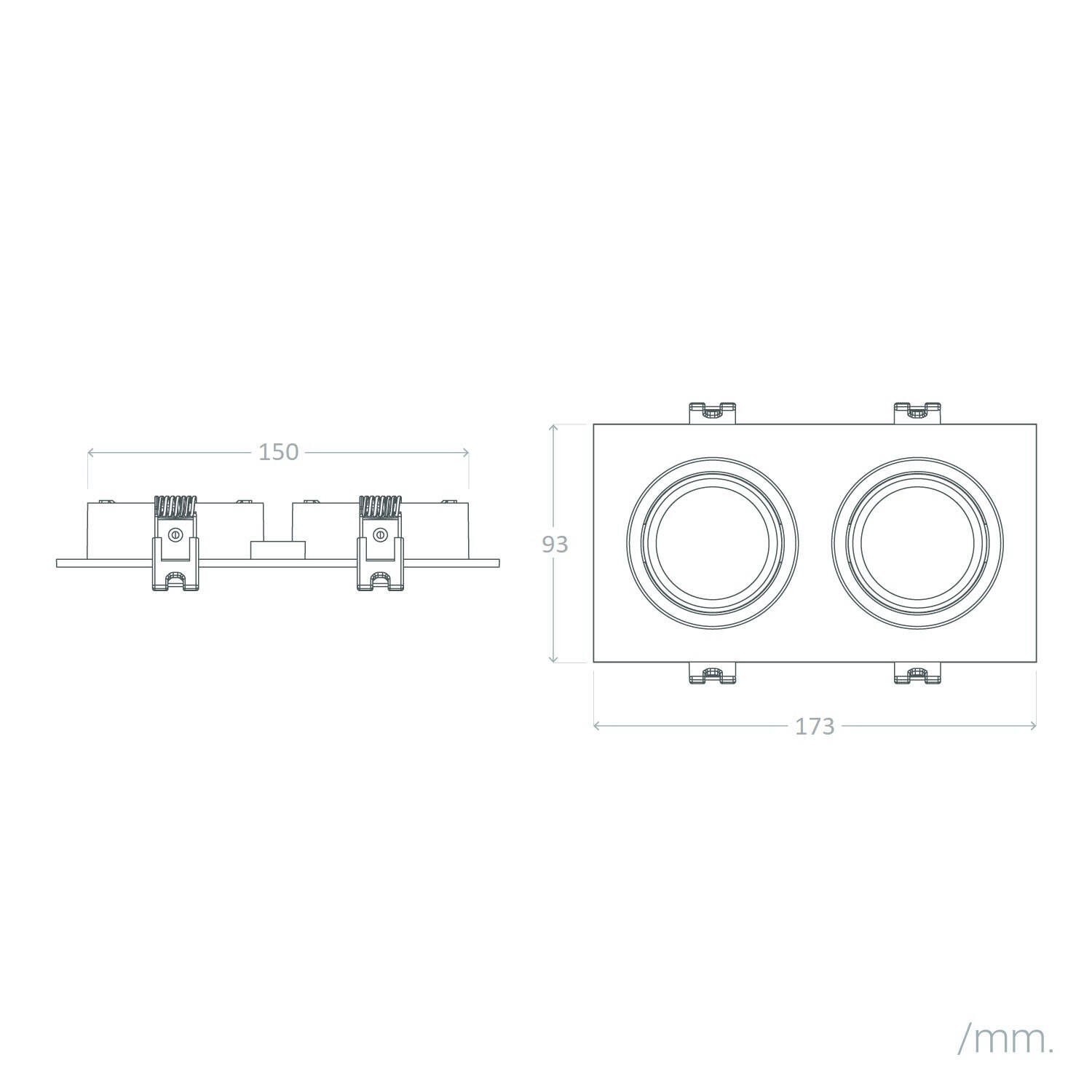 Oczko Downlight Kwadratowe Uchylne GU10 6W Cięcie 75x150mm PC - widok 3
