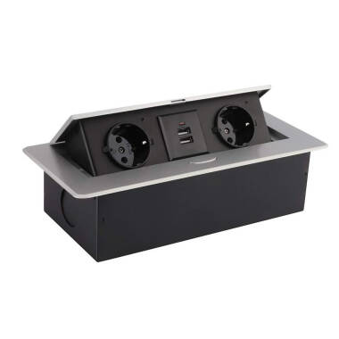 Inbouwcontactdoos met 2 stopcontacten type F en 2 USB-poorten