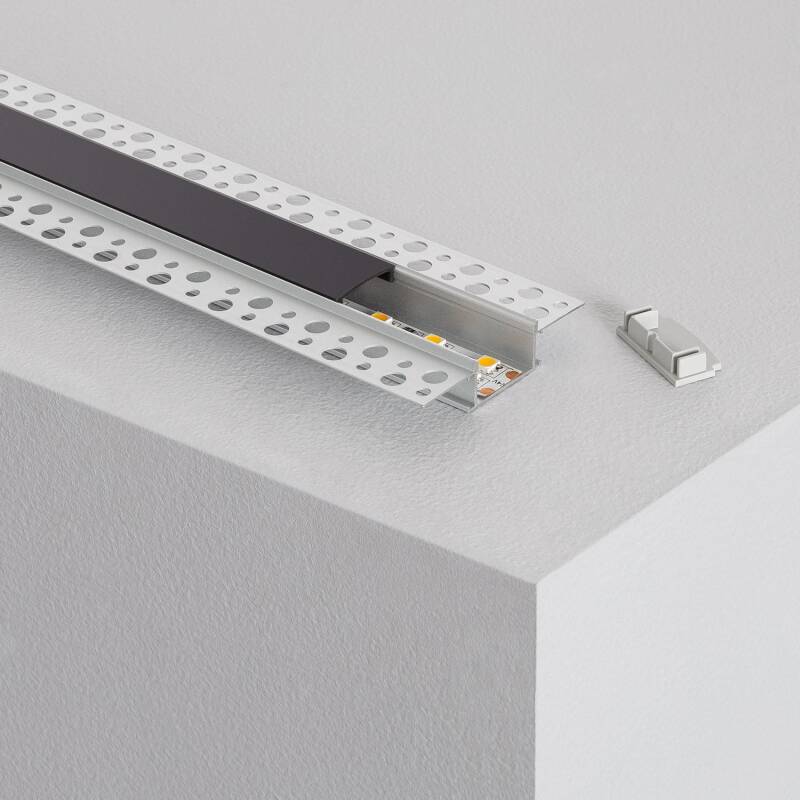 Immagine di Profilo Alluminio Incasso Cartongesso 2m per Striscia LED Doppia 