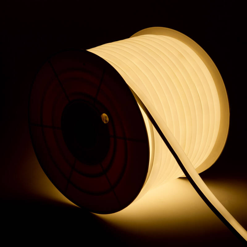 Afbeelding van Led Strip Neon Dimbaar 220V ROL 50m Warm Wit Halfrond 180°, 7.5W/m te knippen om de 100cm IP67