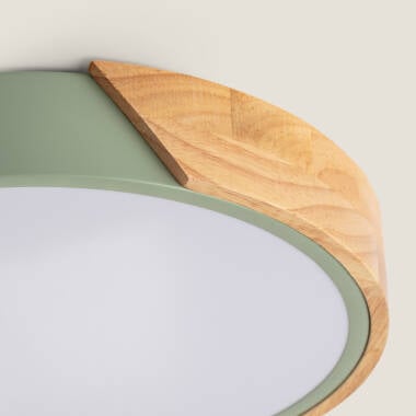 Immagine di Plafoniera LED Circolare da 18 W in Legno e Alluminio, Ø 320 mm, CCT Selezionabile, Semi-Dari