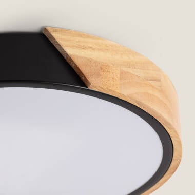Immagine di Plafoniera LED Circolare da 18 W in Legno e Alluminio, Ø 320 mm, CCT Selezionabile, Semi-Dari