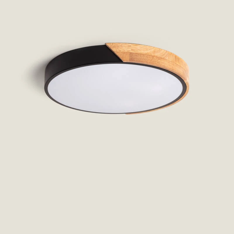 Immagine di Plafoniera LED Circolare da 24 W in Legno e Alluminio, Ø 418 mm, CCT Selezionabile, Semi-Dari