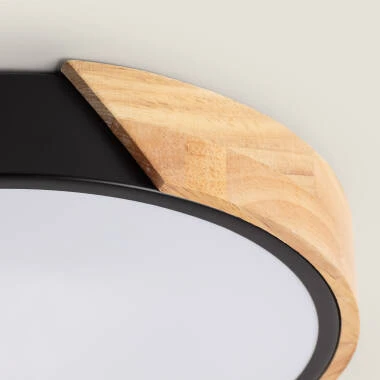 Immagine di Plafoniera LED Circolare da 24 W in Legno e Alluminio, Ø 418 mm, CCT Selezionabile, Semi-Dari