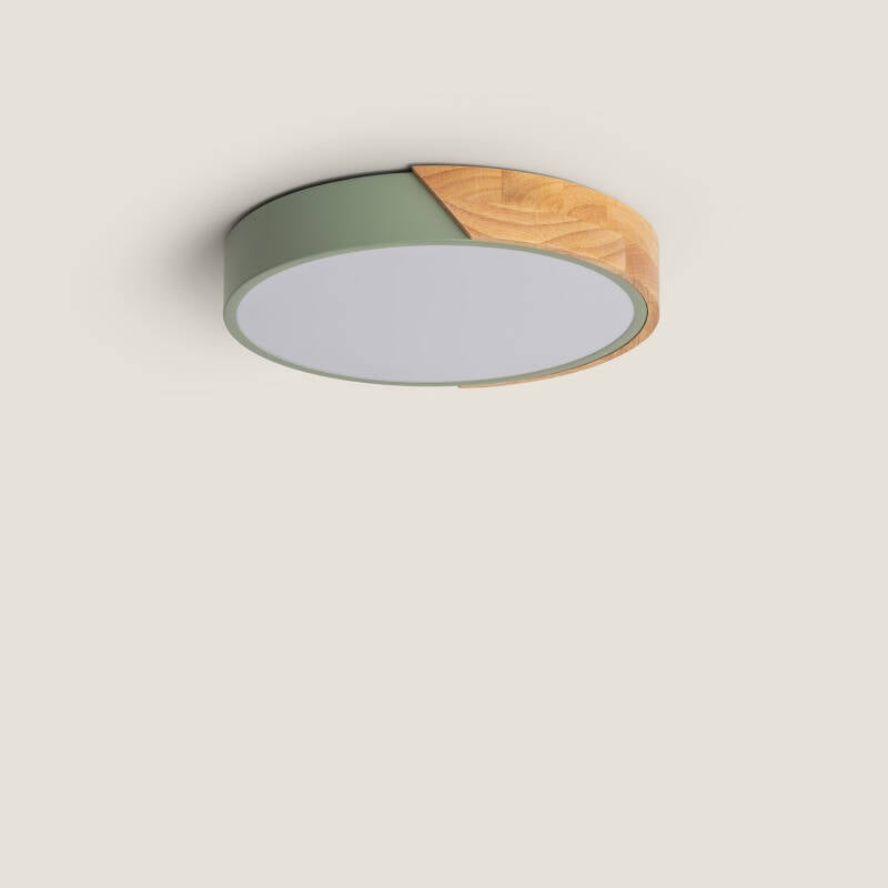 Immagine di Plafoniera LED Circolare da 18 W in Legno e Alluminio, Ø 320 mm, CCT Selezionabile, Semi-Dari