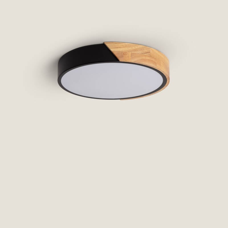Immagine di Plafoniera LED Circolare da 18 W in Legno e Alluminio, Ø 320 mm, CCT Selezionabile, Semi-Dari