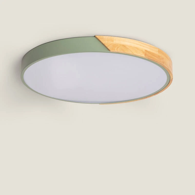 Immagine di Plafoniera LED Circolare da 36 W in Legno e Alluminio, Ø 500 mm, CCT Selezionabile, Semi-Dari