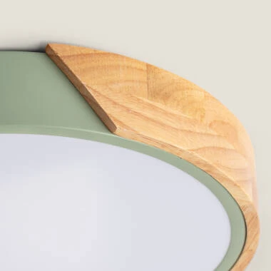 Immagine di Plafoniera LED Circolare da 36 W in Legno e Alluminio, Ø 500 mm, CCT Selezionabile, Semi-Dari