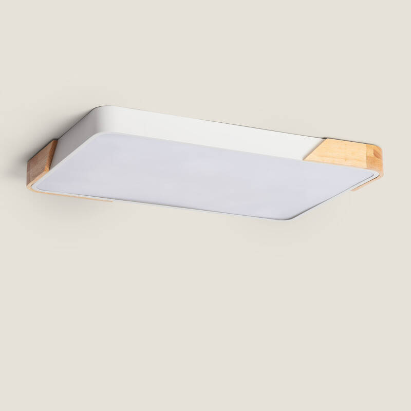 Image of Semi-Dari Rectangular 30W Wood CCT Selectable LED Ceiling Light 625x425 mm