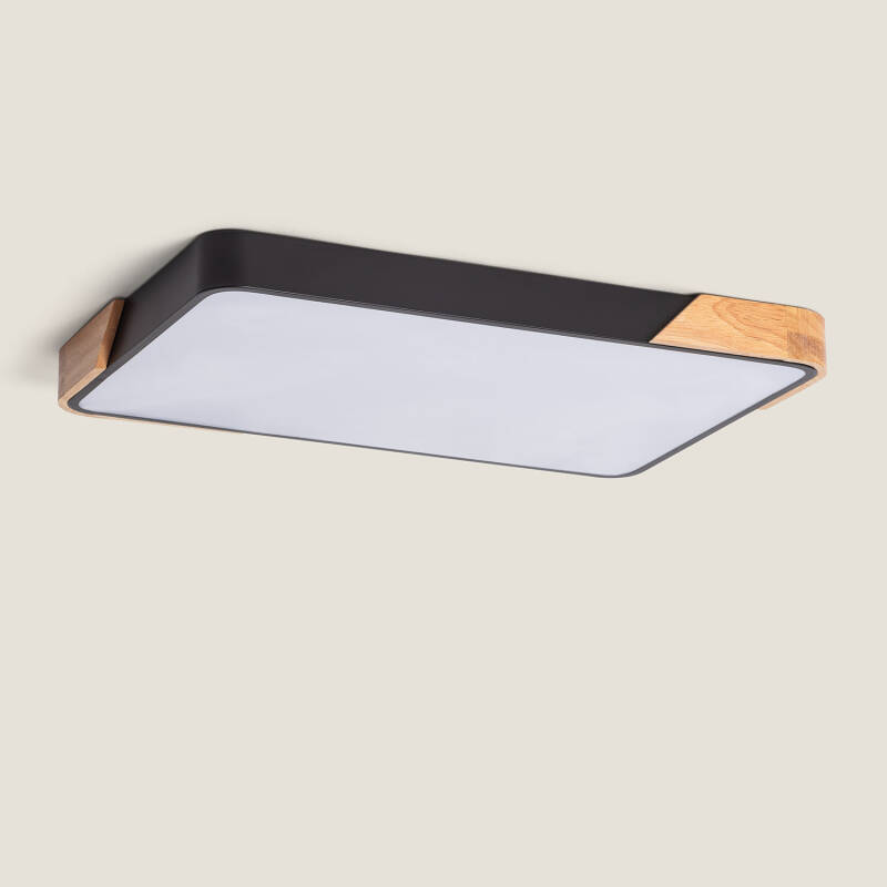Image de Plafonnier LED 30W Rectangulaire Bois et Aluminium 625x425 mm CCT Sélectionnable Semi-Dari