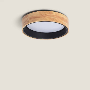 Plafoniera LED Circolare da 15 W in Legno e Alluminio, Ø 370 mm, CCT Selezionabile, Dari