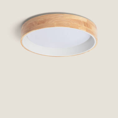 Plafoniera LED Circolare da 20 W in Legno e Alluminio Ø470 mm, CCT Selezionabile, Dari