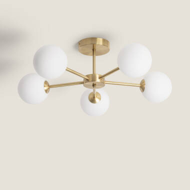 Plafondlamp Metaal en Glas Moonlight Brass met 5 Spots