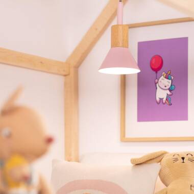 Immagine di Lampada a Sospensione per Bambini Metallo e Legno Demarga Camarena
