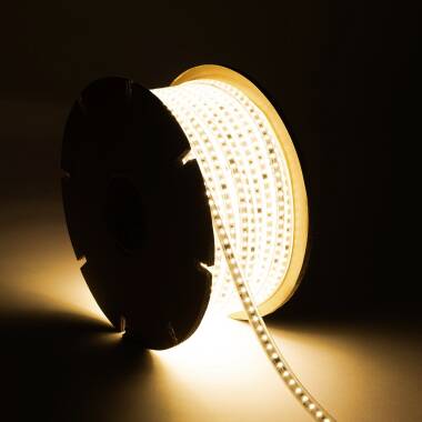 Ruban LED Dimmable 220V SMD Auto-redressement 120 LED/m BOBINE 50m 14W/m 1680lm/m SILICONE FLEX Largeur 12mm Coupe 10cm IP67