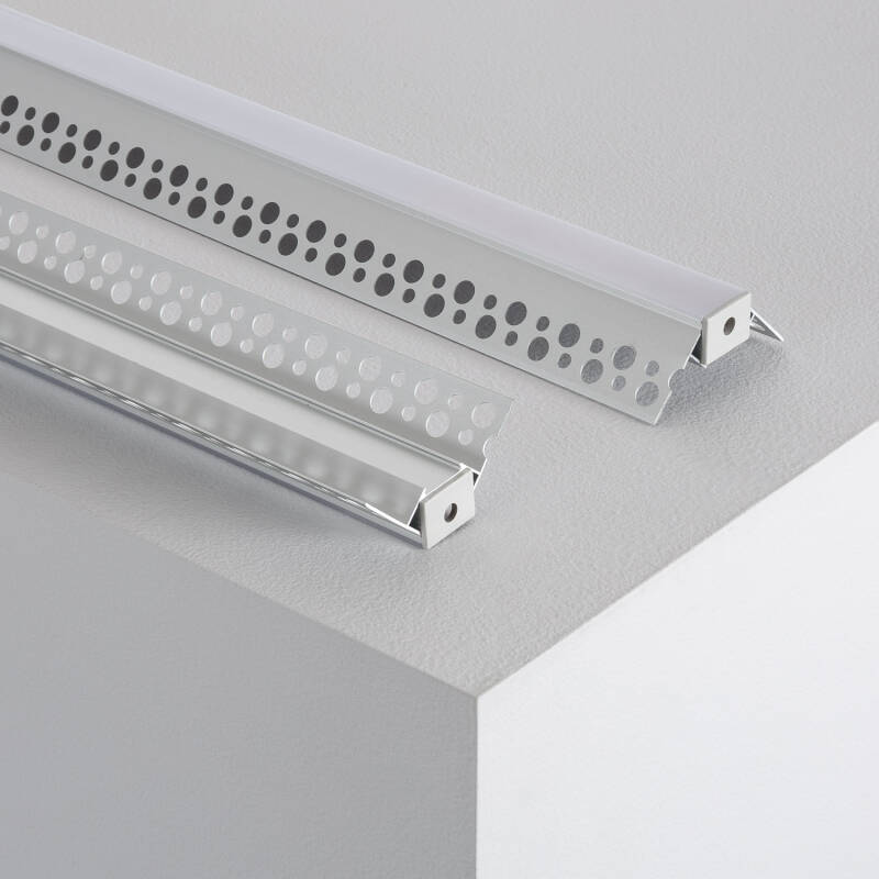 Afbeelding van Aluminium profiel met doorlopende deksel voor pleisterwerk/pladur voor buitenhoek LED-strip tot 8 mm