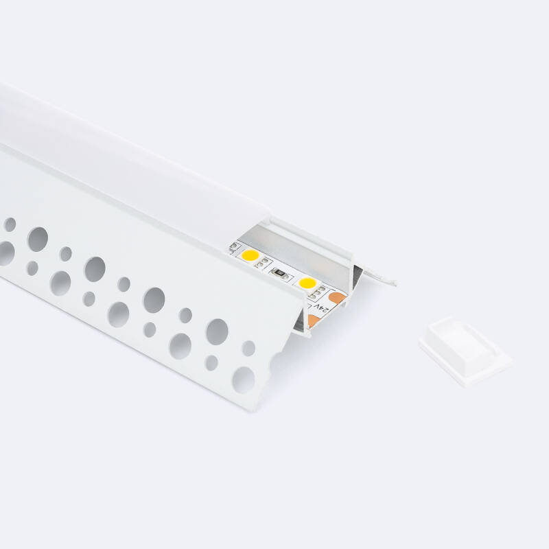 Afbeelding van Aluminium profiel met doorlopende deksel voor pleisterwerk/pladur voor buitenhoek LED-strip tot 8 mm