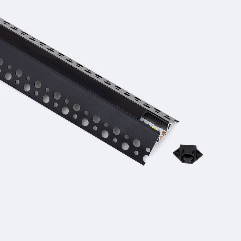 Immagine di Profilo Alluminio Incasso in Cartongesso Angoli fra Pareti per Striscia LED fino a 9mm con Coperchio Continuo